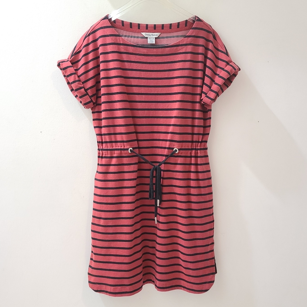 TOMMY BAHAMA Sombra Stripe Drawcord Waist Veranda Dress Red & Black XS-S - Picture 3 of 14